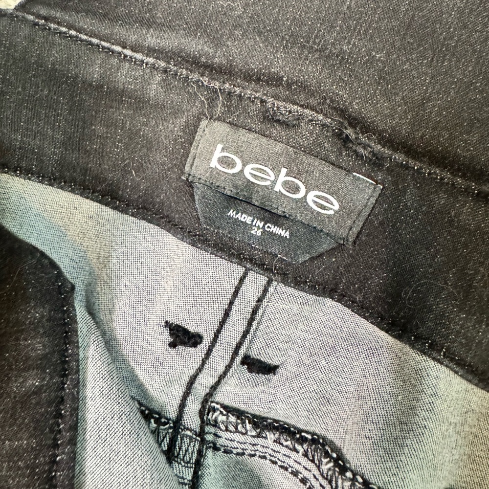 bebe Black Distressed Stretch Skinny Overall Jeans - Picture 4 of 6